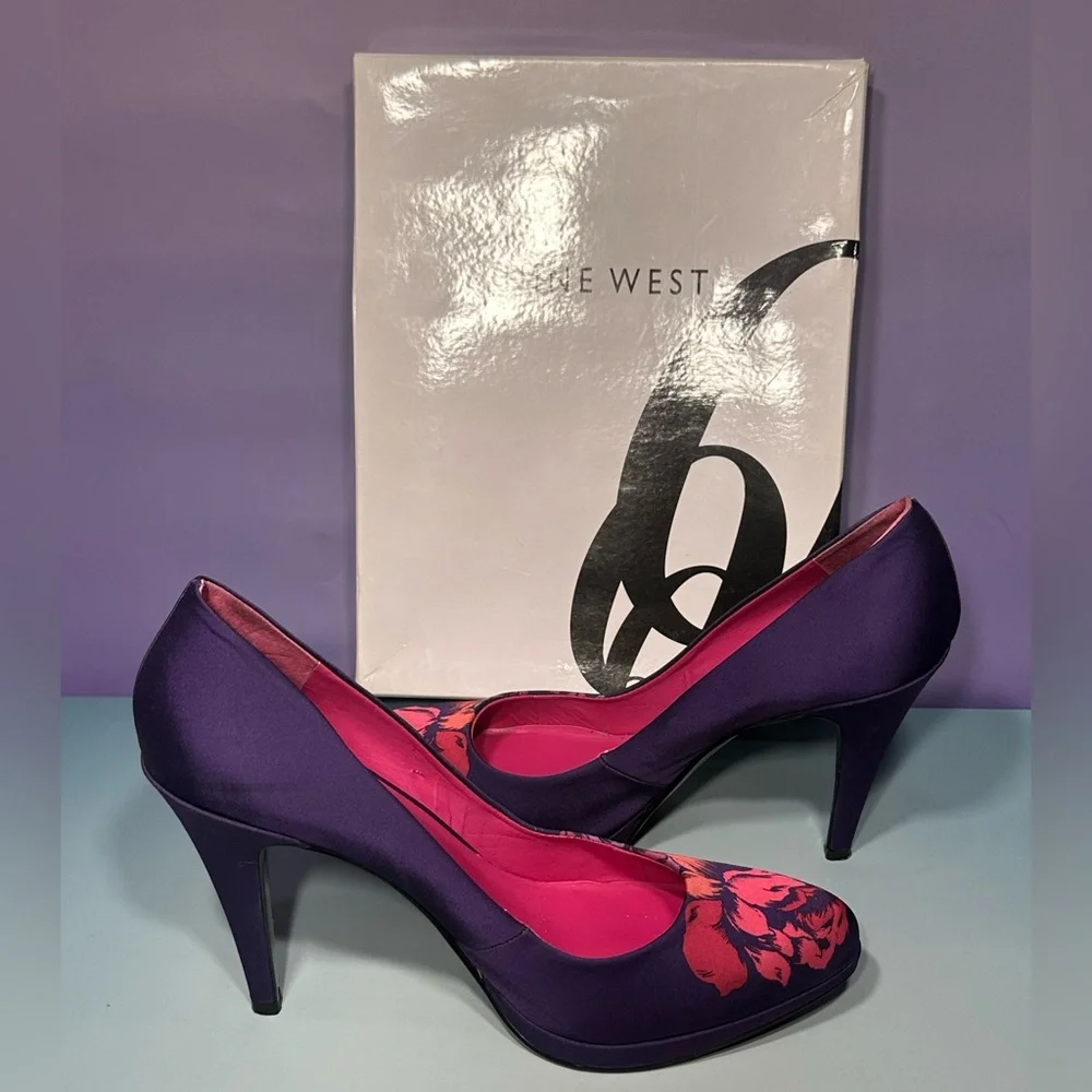 NINE WEST Rocha Floral Purple/Pink 3.75" High Heels Platform Pumps - Picture 4 of 8